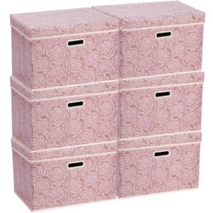 thyle 6 pcs large collapsible storage bins with lids 17.7 x 11.8 x 11.8 in fabric storage containers baskets cube pink foldable decorative organizer box for home bedroom closet clothes office