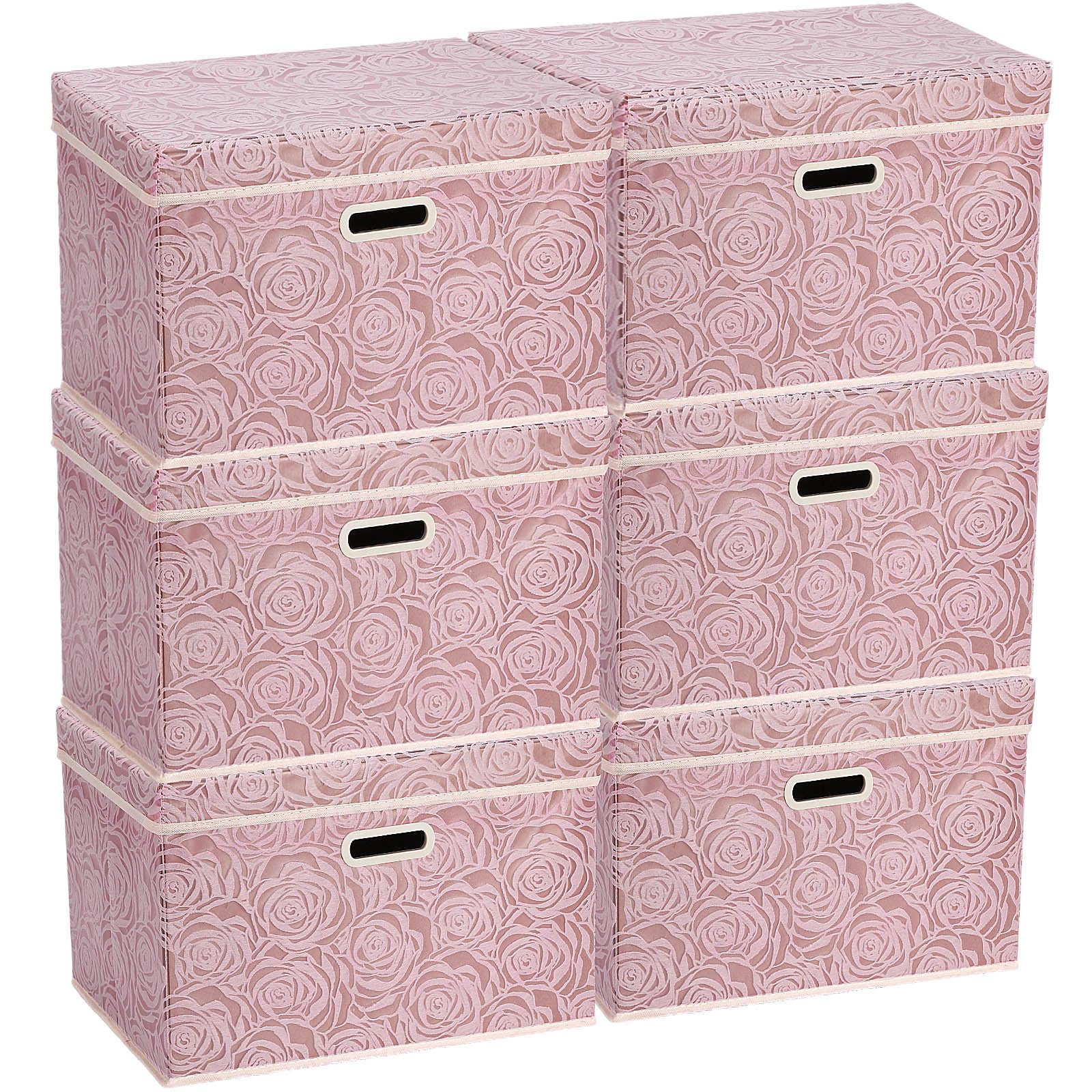 Thyle 6 Pcs Large Collapsible Storage Bins with Lids 17.7 x 11.8 x 11.8 In Fabric Storage Containers Baskets Cube Pink Foldable Decorative Organizer Box for Home Bedroom Closet Clothes Office