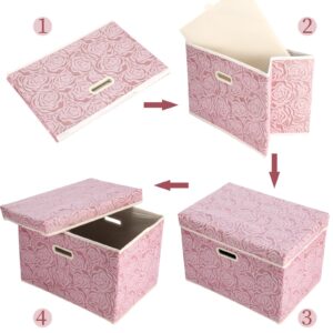 Thyle 6 Pcs Large Collapsible Storage Bins with Lids 17.7 x 11.8 x 11.8 In Fabric Storage Containers Baskets Cube Pink Foldable Decorative Organizer Box for Home Bedroom Closet Clothes Office