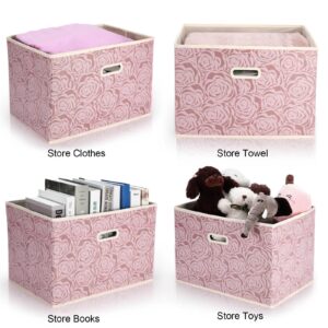Thyle 6 Pcs Large Collapsible Storage Bins with Lids 17.7 x 11.8 x 11.8 In Fabric Storage Containers Baskets Cube Pink Foldable Decorative Organizer Box for Home Bedroom Closet Clothes Office