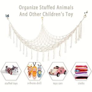 Stuffed Animal Net or Hammock, Mesh Hanging Stuffed Animal Storage Net for Plushies, Squishmallow Net Hardware Included, White, Stretches up to 55 Inches, 1 Pack