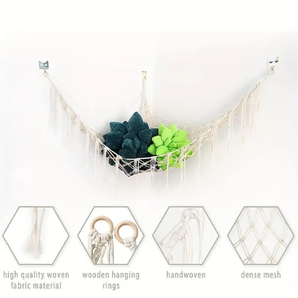 Stuffed Animal Net or Hammock, Mesh Hanging Stuffed Animal Storage Net for Plushies, Squishmallow Net Hardware Included, White, Stretches up to 55 Inches, 1 Pack