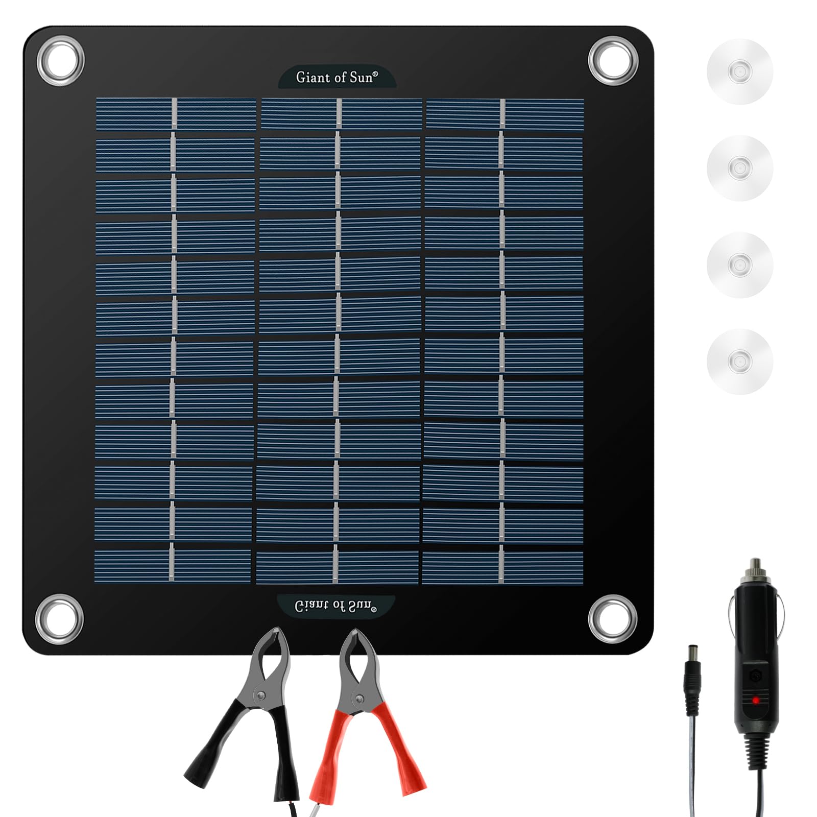 Ihvewuo 10W Solar Panel Kit 12V Waterproof Solar Trickle Charger Portable Solar Powered Charger Kit with 4 Suction Cups Lightweight High Efficiency Car Battery Maintainer for Car RV Boat(Black)