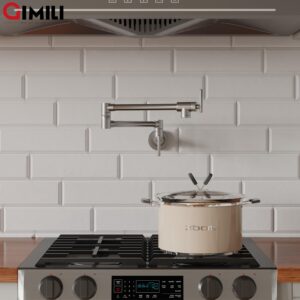 GIMILI Pot Filler Faucet Brushed Nickel Commercial Wall Mount Faucet Brass Pot Filler Brushed Nickel Folding Faucet Stretchable Double Joint Swing Arm Pot Filler Copper Rotatable Wall Faucet