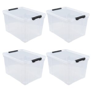 lesbin 4-pack 50 l clear plastic storage bin, large clear latch box with wheels
