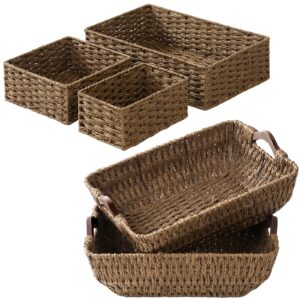 fairyhaus handmade wicker storage basket 5pack, recyclable & renewable paper rope small wicker baskets for storage, brown