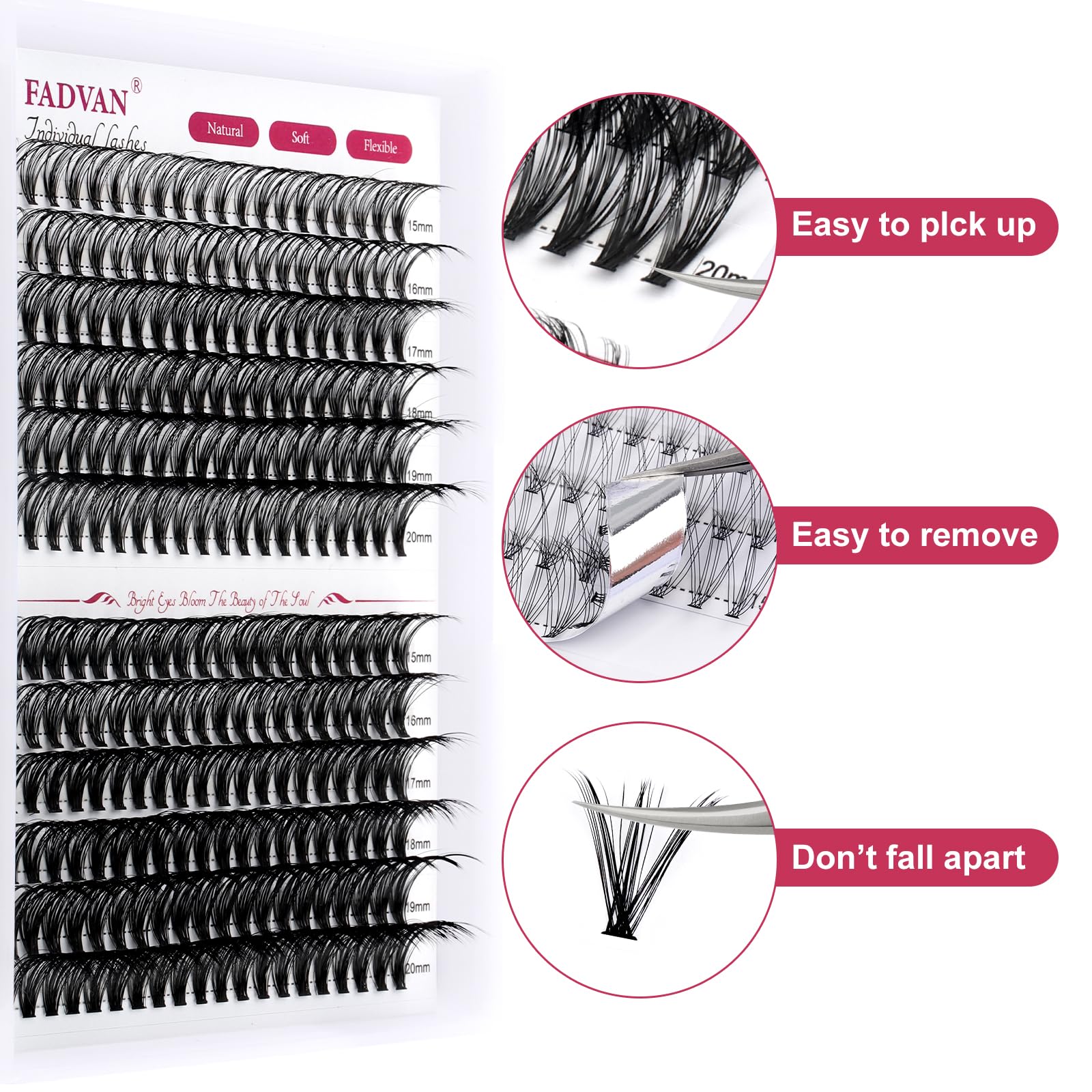 Individual Lashes 240Pcs DIY Eyelash Extension 30D+40D C Curl Mixed 15-20mm Cluster Lashes Natural Wispy Reusable Mink Lash Cluster at Home by FADVAN (30D+40D-0.07C, 15-20mm)