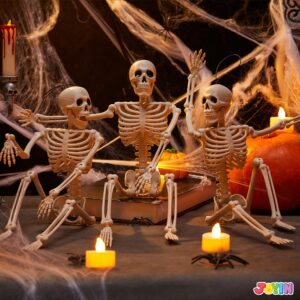 JOYIN 3 PCS Halloween Hanging Skeletons 16" Full Body Posable Joints Movable Plastic Bones for Halloween Party Outdoor Indoor Decor, Yard Patio Lawn Garden Props Decorations