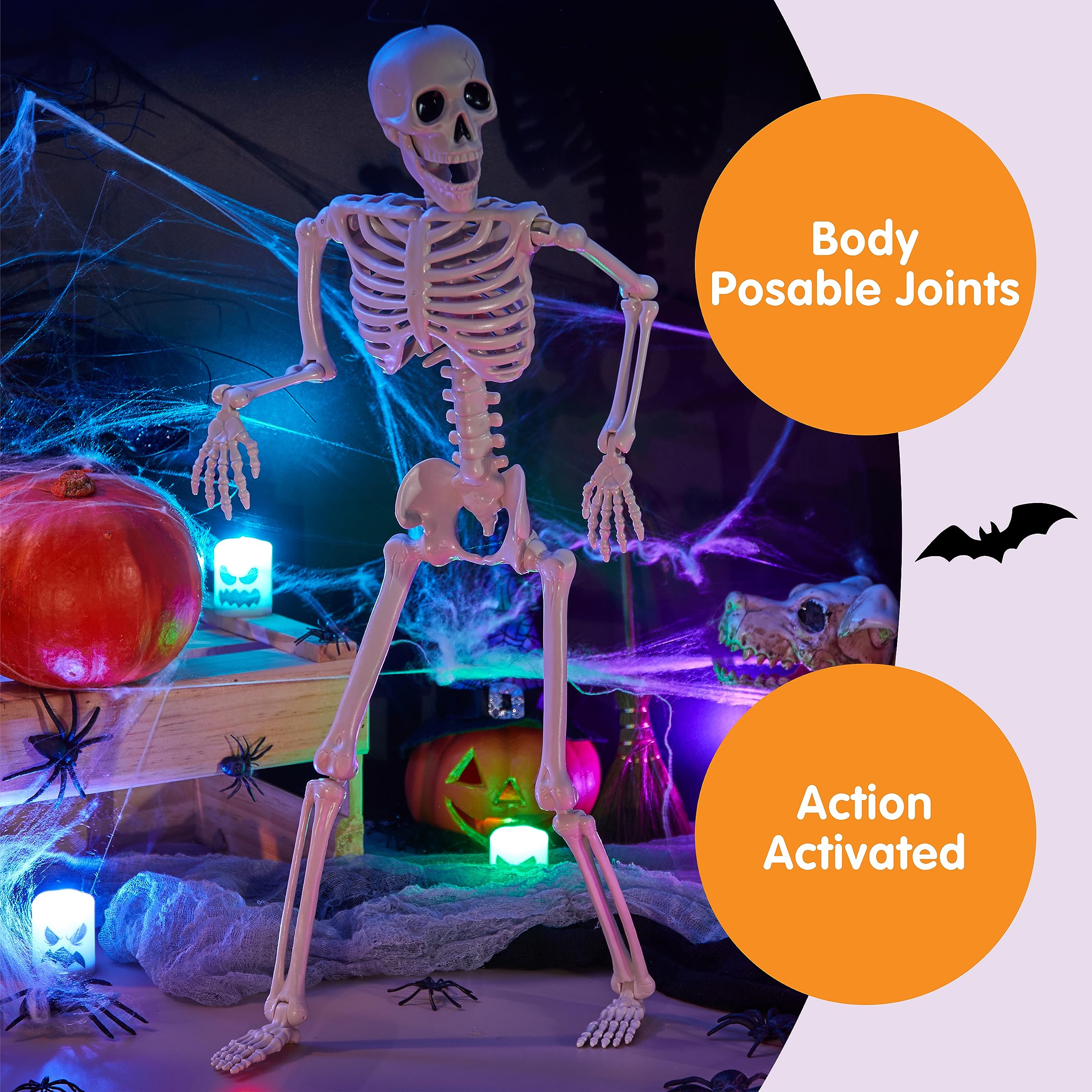 JOYIN 3 PCS Halloween Hanging Skeletons 16" Full Body Posable Joints Movable Plastic Bones for Halloween Party Outdoor Indoor Decor, Yard Patio Lawn Garden Props Decorations