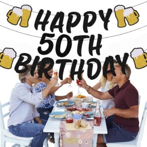 Happy 50th Birthday Banner for Men Cheers to 50 Year Garland Decoration 50s Bday Party Celebration for Women 50 Anniversary Backdrop Decor Supplies