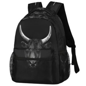 black camargue bull face backpack, animal backpacks shoulder bag casual travel laptop daypack bags