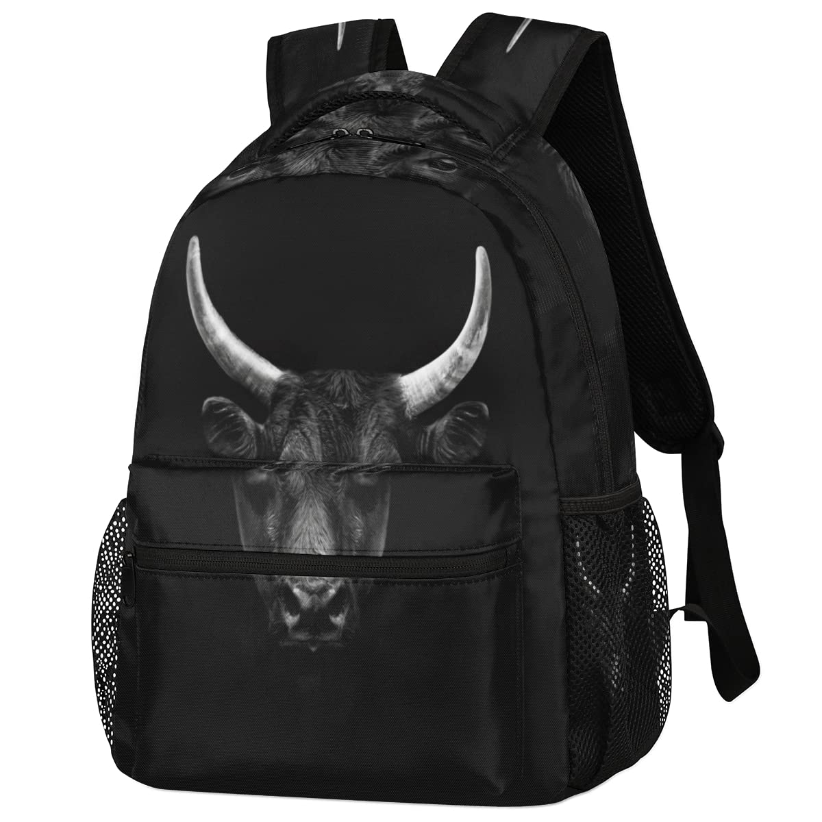 Black Camargue Bull Face Backpack, Animal Backpacks Shoulder Bag Casual Travel Laptop Daypack Bags