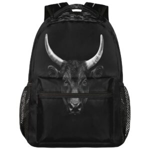 Black Camargue Bull Face Backpack, Animal Backpacks Shoulder Bag Casual Travel Laptop Daypack Bags