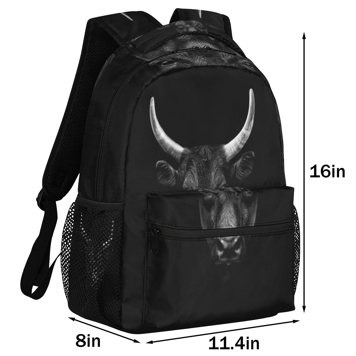 Black Camargue Bull Face Backpack, Animal Backpacks Shoulder Bag Casual Travel Laptop Daypack Bags