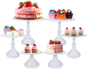 umigy 6 pcs white cake stand sets for dessert table display 8/10/12 inch metal cake stands round cupcake holder for wedding, birthday, party, graduation, baby shower