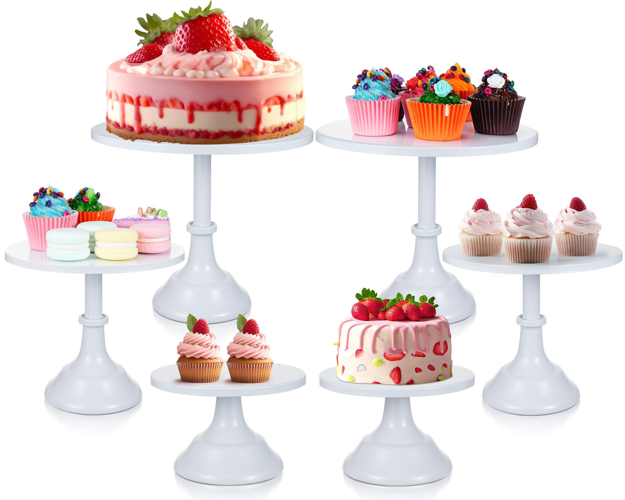Umigy 6 Pcs White Cake Stand Sets for Dessert Table Display 8/10/12 Inch Metal Cake Stands Round Cupcake Holder for Wedding, Birthday, Party, Graduation, Baby Shower