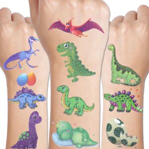 charlent 110 glitter styles dinosaur temporary tattoos for kids - 14 sheets glitter dinosaur tattoos for boys girls dino birthday party favors goodie bag fillers