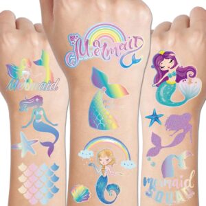 charlent 100 glitter styles mermaid temporary tattoos for girls - 6 sheets glitter mermaid tattoos for girls mermaid birthday party favors goodie bag fillers
