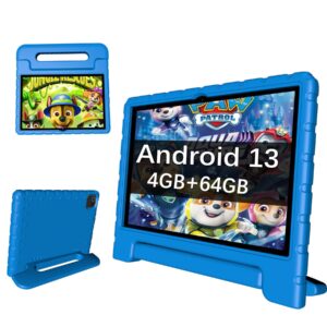 itdulcet kids tablet 10 inch android 13, 4gb ram+64gb rom 8000mah toddler tablet for children teen, 2.4g & 5g wifi, dual camera, 10.1'' ips hd screen family link parent control, 2-year warranty