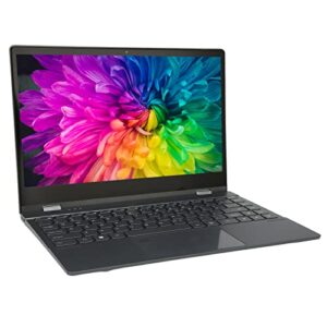 Pssopp Laptops Computer, 14.1 Inch Laptops Computer 12G RAM 3840x2160 Resolution 100-240V Fingerprint Unlock Gray 360 Degree Flip Touch Screen for Windows 10 11 (US Plug 256GB)