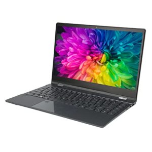 Pssopp Laptops Computer, 14.1 Inch Laptops Computer 12G RAM 3840x2160 Resolution 100-240V Fingerprint Unlock Gray 360 Degree Flip Touch Screen for Windows 10 11 (US Plug 256GB)