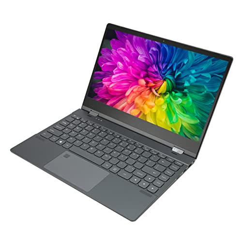 Pssopp Laptops Computer, 14.1 Inch Laptops Computer 12G RAM 3840x2160 Resolution 100-240V Fingerprint Unlock Gray 360 Degree Flip Touch Screen for Windows 10 11 (US Plug 256GB)