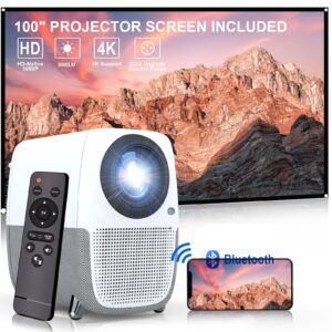 kecag projector with wifi and bluetooth, native 1080p 9500l video projector with 100'' projector screen, electric focus, portable outdoor movie projector compatible with smartphone, tv stick, hdmi