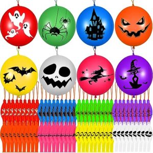 leyndo 120 pcs halloween punch balloons 18'' latex round punch balls with rubber bands attached pumpkin punch game trick or treat toys for halloween treats party supplies decoration goodie bag filler