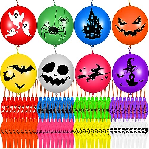 Leyndo 120 Pcs Halloween Punch Balloons 18'' Latex Round Punch Balls with Rubber Bands Attached Pumpkin Punch Game Trick or Treat Toys for Halloween Treats Party Supplies Decoration Goodie Bag Filler