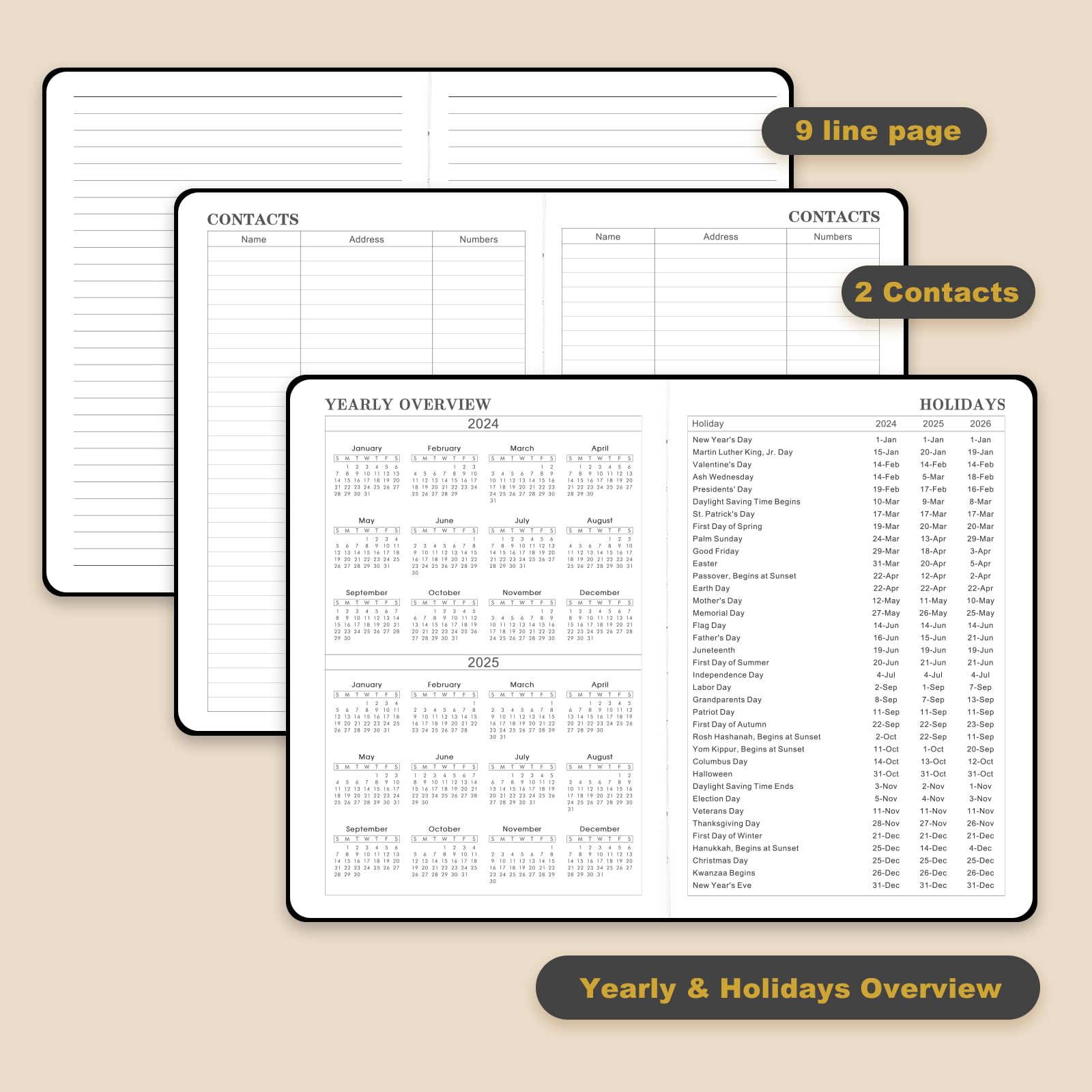 2024-2025 Planner - Planner 2024-2025, Jul.2024 - Jun.2025, 8.25" x 5.75", 2024-2025 Planner Weekly & Monthly with Tabs, Holidays, Daily Organizer - Classic Black