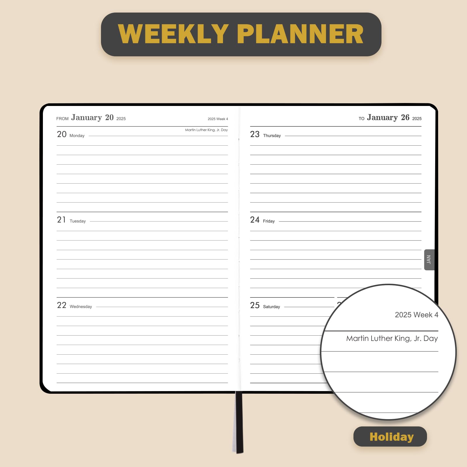 2024-2025 Planner - Planner 2024-2025, Jul.2024 - Jun.2025, 8.25" x 5.75", 2024-2025 Planner Weekly & Monthly with Tabs, Holidays, Daily Organizer - Classic Black