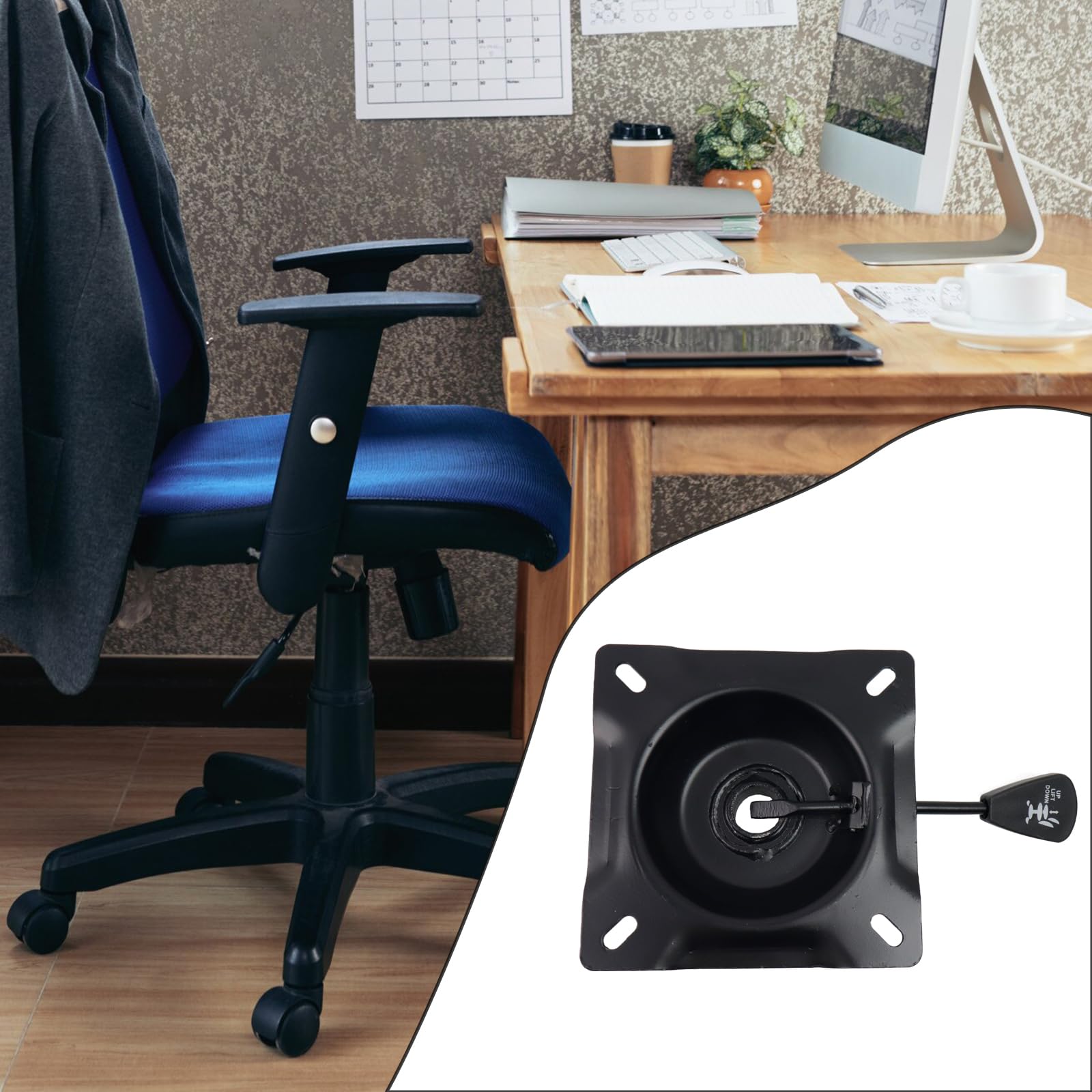 Wealrit Office Chair Tilt Base, Heavy Duty Control Lift Mechanism Black Swivel Base Plate 5.3" x 5.3" Mouting Holes Dimension Office Chair Parts Replacement