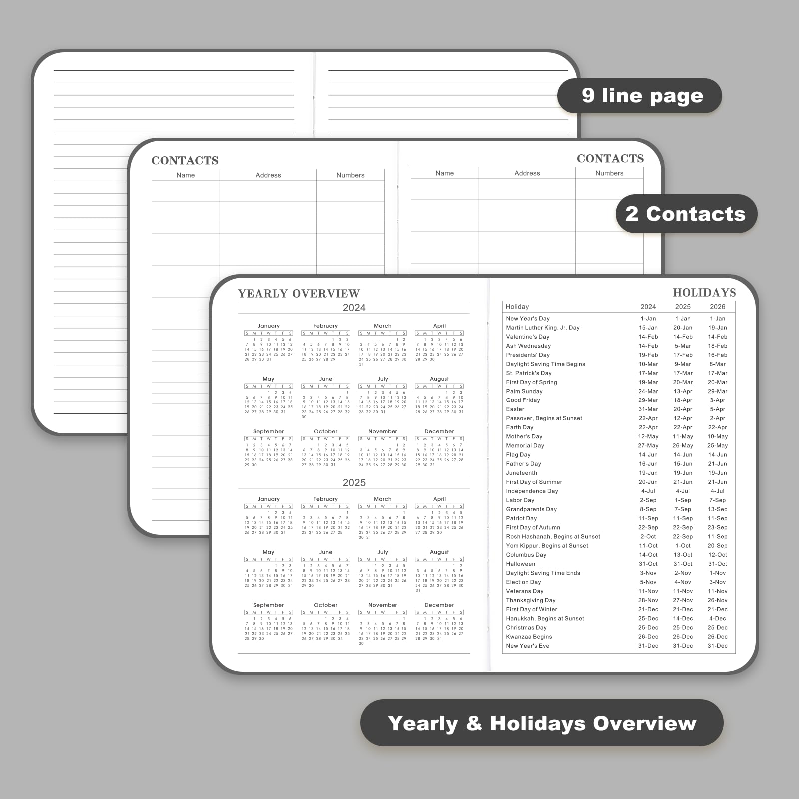 2024-2025 Planner - Academic Planner 2024-2025, Jul.2024 - Jun.2025, 8.25" x 5.75", 2024-2025 Planner Weekly & Monthly with Tabs - Grey