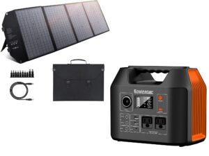 enginstar portable power station, 300w 296wh battery bank with 110v pure sine wave ac outlet,100w foldable solar panel charger with 18v dc outlet for portable power stations
