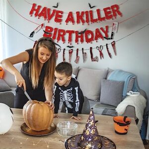 Cheerdecor Halloween Birthday Party Decorations - 3PCS Have a Killer Birthday Banners Red Bloody Horror Happy Birthday Banner Decorations Scary Halloween Birthday Banners Happy Birthday Decorations