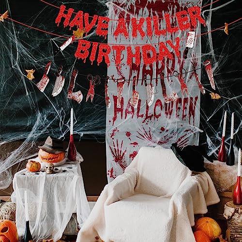 Cheerdecor Halloween Birthday Party Decorations - 3PCS Have a Killer Birthday Banners Red Bloody Horror Happy Birthday Banner Decorations Scary Halloween Birthday Banners Happy Birthday Decorations