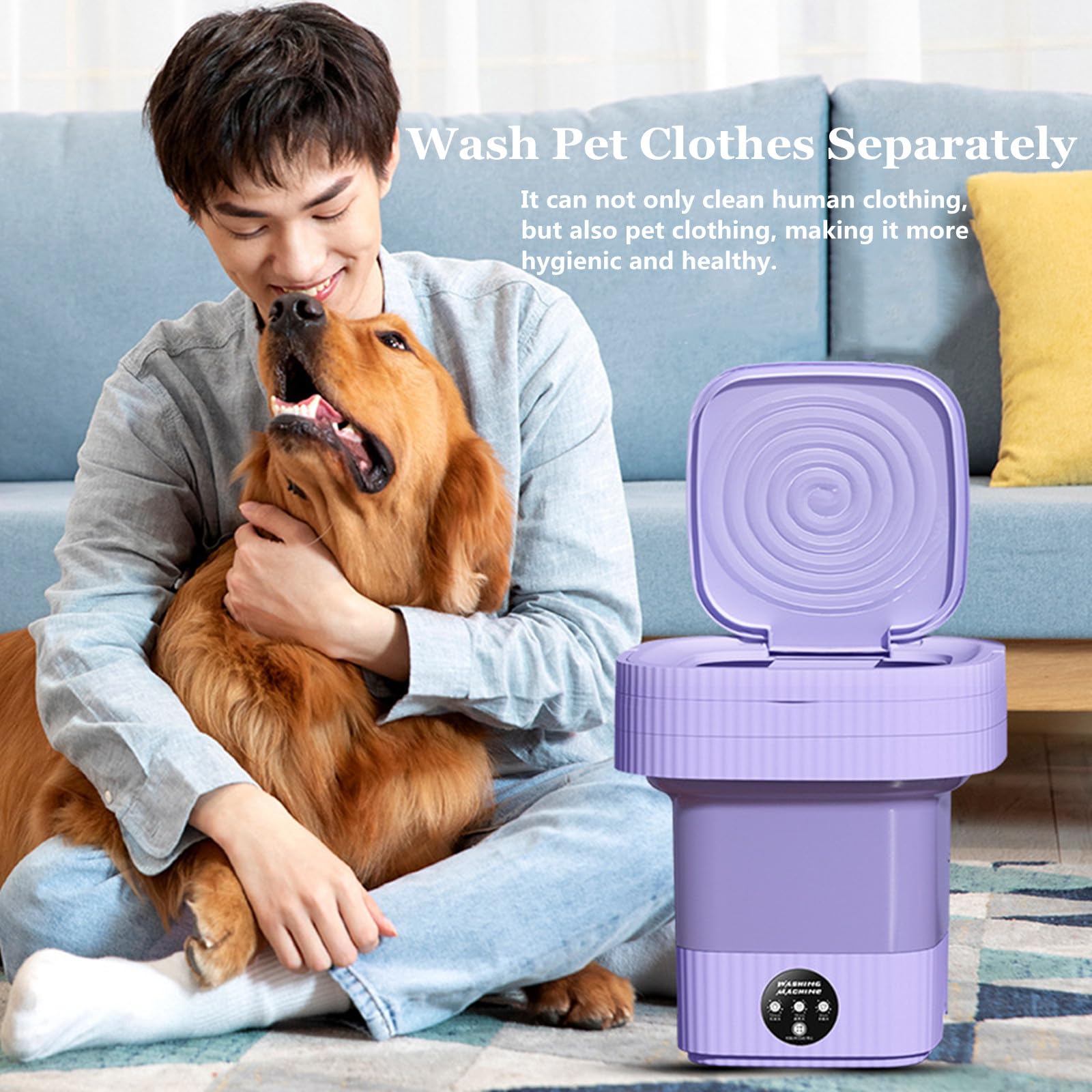 Portable Washing Machine,High Capacity Mini Washer with 3 Modes,Foldable Deep Cleaning Half Automatic Washt Suitable for Washing Small Pieces of Clothing, Baby Clothes,Underwear,Socks（Purple）