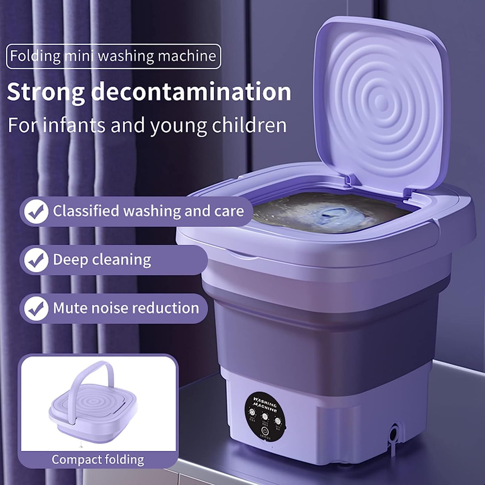 Portable Washing Machine,High Capacity Mini Washer with 3 Modes,Foldable Deep Cleaning Half Automatic Washt Suitable for Washing Small Pieces of Clothing, Baby Clothes,Underwear,Socks（Purple）