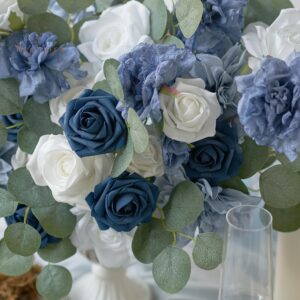 YEEFLORA Artificial Flowers, 100pcs Artificial Rose for DIY Wedding Bouquets Centerpieces Arrangements, Navy Blue Foam Roses with Stem for Bridal Shower Party Home Decorations