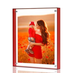 mfoffice 8.5x11 picture frame, stunning color acrylic photo frame, use as 8.5x11, 8x10, 8x8, 6x8 picture frame and acrylic tray, horizontal and vertical formats for tabletop display, red, 1pack