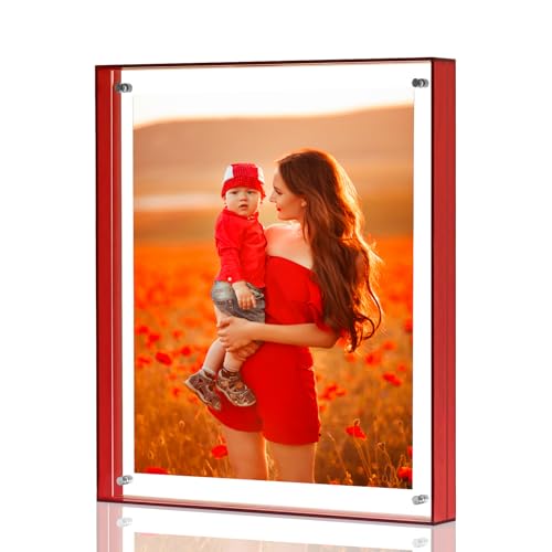 MFoffice 8.5x11 Picture Frame, Stunning Color Acrylic Photo Frame, Use as 8.5x11, 8x10, 8x8, 6x8 Picture Frame and Acrylic Tray, Horizontal and Vertical Formats for Tabletop Display, Red, 1Pack