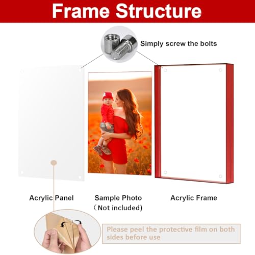 MFoffice 8.5x11 Picture Frame, Stunning Color Acrylic Photo Frame, Use as 8.5x11, 8x10, 8x8, 6x8 Picture Frame and Acrylic Tray, Horizontal and Vertical Formats for Tabletop Display, Red, 1Pack