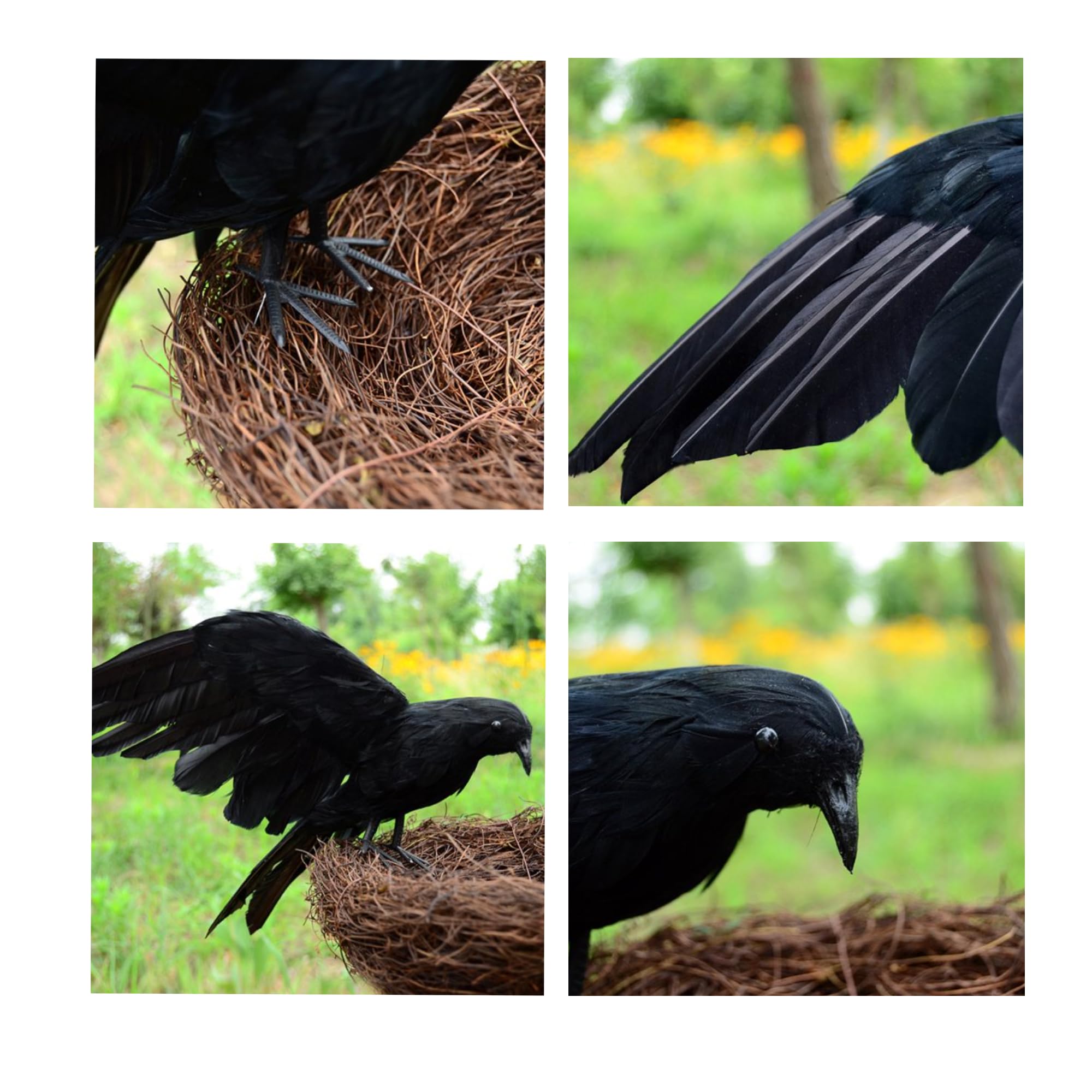 yumhum 5 Packs Real Feathered Halloween Black Crows, Handmade Realistic Crow with Real Feathers Raven Birds for Yard Tree Garden Patio Indoor Outdoor Halloween Decorations