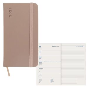 idena 11073-2024 diary 80 x 150 mm, slim brown, 192 pages, 1 week on 1 page, agenda, weekly planner, soft touch cover