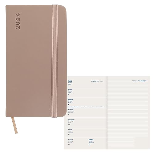 Idena 11073-2024 Diary 80 x 150 mm, Slim Brown, 192 Pages, 1 Week on 1 Page, Agenda, Weekly Planner, Soft Touch Cover