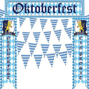 oktoberfest decorations kit oktoberfest sign banner backdrop bavarian check pennant flag porch sign welcome banner white and blue for german theme party beer festival oktoberfest party supplies favors