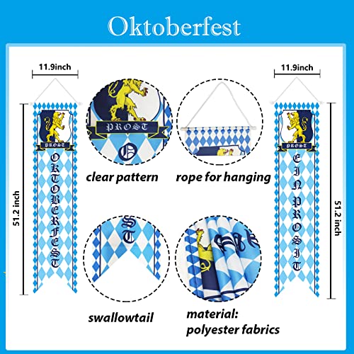 Oktoberfest Decorations Kit Oktoberfest Sign Banner Backdrop Bavarian Check Pennant Flag Porch Sign Welcome Banner White and Blue for German Theme Party Beer Festival Oktoberfest Party Supplies Favors