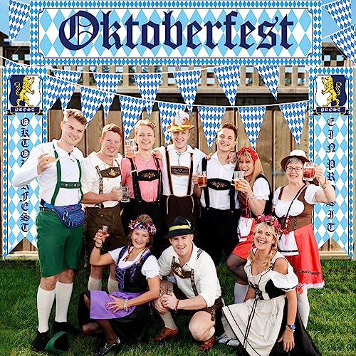 Oktoberfest Decorations Kit Oktoberfest Sign Banner Backdrop Bavarian Check Pennant Flag Porch Sign Welcome Banner White and Blue for German Theme Party Beer Festival Oktoberfest Party Supplies Favors