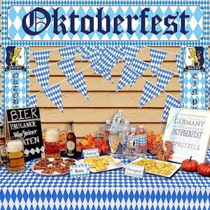 Oktoberfest Decorations Kit Oktoberfest Sign Banner Backdrop Bavarian Check Pennant Flag Porch Sign Welcome Banner White and Blue for German Theme Party Beer Festival Oktoberfest Party Supplies Favors