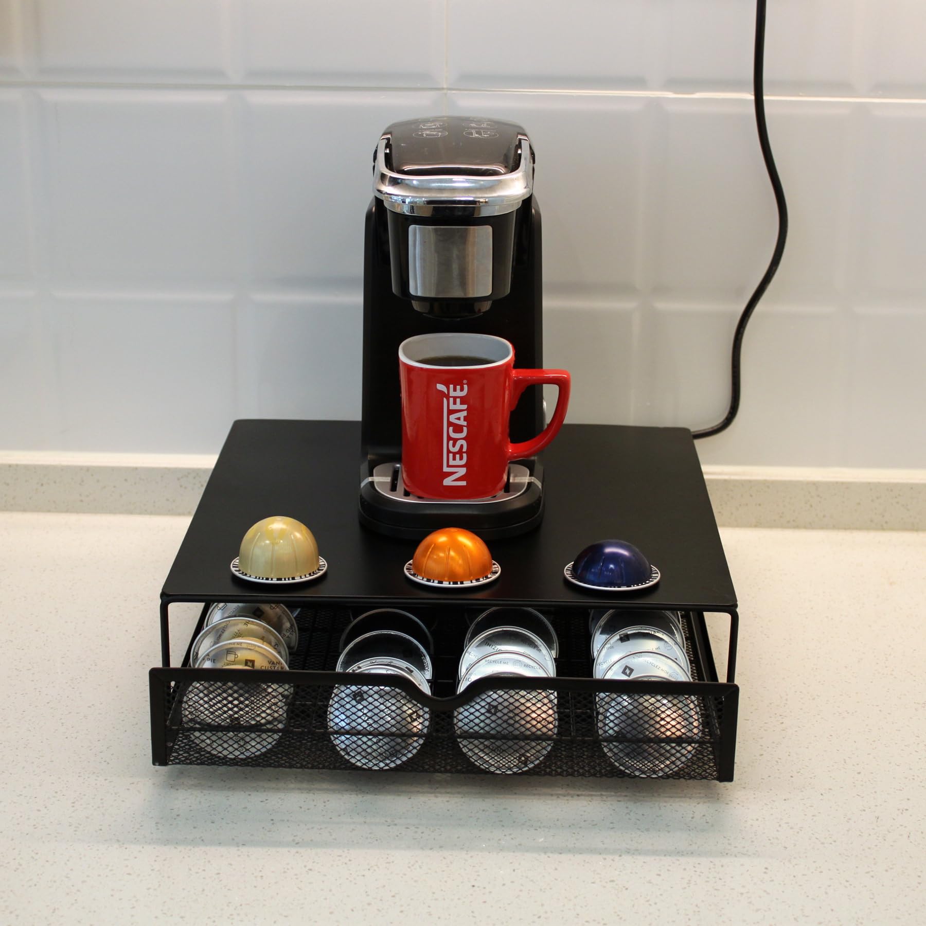Coffee Capsule Holder Drawer,Metal Coffee Pods Storage Organizer,36 Pods,Black.